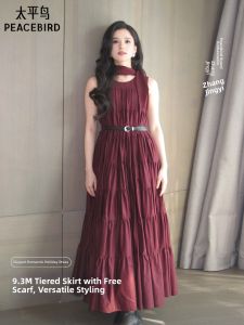PEACEBIRD | Wine Red Dress for Women Summer