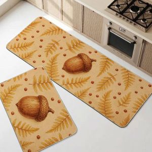 VIKAMA Autumn Maple Leaf Mushroom Acorn Kitchen Rug 2 Pieces Set Non Slip Washable Fall Farmhouse Runner Mat