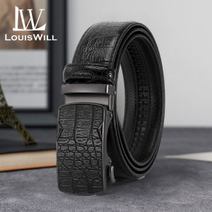 LouisWill เข็มขัดแฟชั่นสำหรับผู้ชายเข็มขัดเข็มขัดอัตโนมัติหนังแท้เข็มขัดธุรกิจคุณภาพสูงหรูสำหรับผู้ชาย