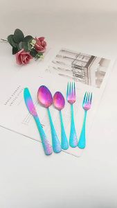 Sendok Garpu Makan Staniless Steel Ukir/Motif Tebal Sendok Korea Multi Warna Colorful
