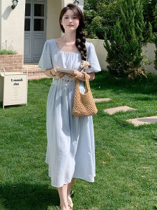 YINLUOYA | French Style Bubble Sleeve Belted Waist Dress Women Pure Innocent First Love Dress A-Line Skirt Short Sleeve Mid-Length Summer