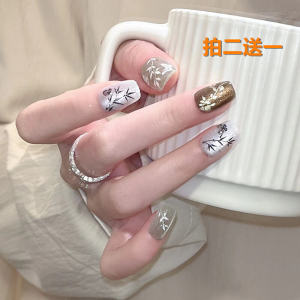 Complete Set Short Qing Bamboo Chinese Style Wearable Nail Tips Finished Product False Nails Stickers Full Set Beauty Tools