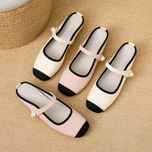 Elevated Mary Jane Half Slippers Womens Outdoor Wear Fashion Single Shoes Slip-On Low Heel Anti-Slip Rubber Sole Evening Wear