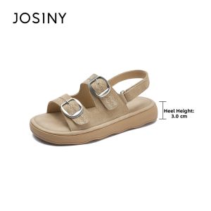 Josiny | Thick Sole Leather Sandals Soft Bottom Buckle Summer Easy-on Beach