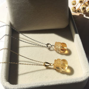 Original Design Natural Yellow Crystal Xi Wang Pendant 925 Silver Necklace Womens Fashion Jewelry Gift for Chinese Zodiac Year