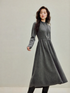 INMAN | Elegant Gray Waist-cinching Slim Fit Dress