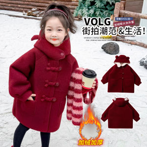 เสื้อโค้ทขนสัตว์หนาสำหรับเด็กผู้หญิง next Alice ฤดูใบไม้ร่วง/ฤดูหนาว สไตล์เกาหลี เสื้อผ้าเด็ก แจ็คเก็ตผ้าฝ้ายสีแดง เสื้อผ้าเด็ก