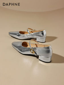 Daphne | French Silver Low-cut Thick-Heel Single Shoes