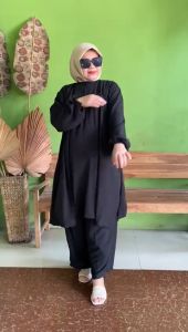 WAGA ONE SET LD 130 dan 150 SETELAN TUNIK JUMBO XXXL - 6XL CRINKLE AIRFLOW ADEM TIDAK MENERAWANG BUSUI KERUT DADA