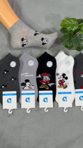 💖ถุงเท้าแฟชั่นลายน่ารักโทนสีดำเทา 1แพ็ค10คู่ ขนาดฟรีไซส์37-41 ผ้าดี ผ้านิ่ม น่ารัก สินค้าถ่ายจากสินค้าจริง