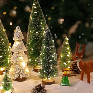 Mini Christmas Tree Artificial Small Tiny Pine Tree with Wooden Bases For Xmas Holiday Room Tabletop Decoration