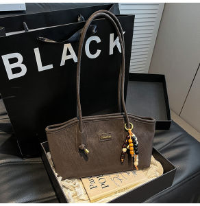 Retro Large Capacity Tote Bag Womens Underarm Handbag Commuter Casual Style Soft Polyester Lining Double Shoulder Strap