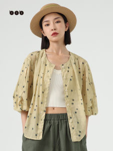 เสื้อเชิ้ตแขนยาวผู้หญิงฤดูร้อนใหม่ 2024 ดีไซน์ไม่ซ้ำใคร เสื้อเชิ้ตคอโปโลลายจุดแบบสวมหัวผ้าโพลีเอสเตอร์ผสมโพลีอะซิเตท