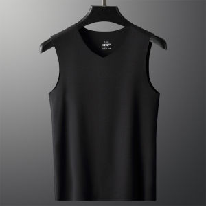 Silk Ice Thin Sleeveless Mens Vest Summer Breathable Seamless Base Layer T-Shirt Fashion Urban Style V-Neck Cotton Blend