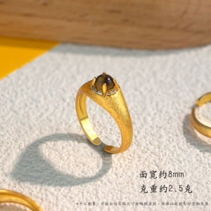 Gold Plated Open Ring with Micro-Paved Zircon And Tiger Eye Stone Vintage Court Style Fashion Jewelry for Women
