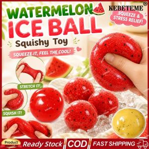 KEBETEME Simulation Watermelon Ice Ball Squishy Toy Super Stretchable Cool Squeeze Fidget Toy Stress Relief Slow Rebound Decompression Toy for Kids Anxiety Release