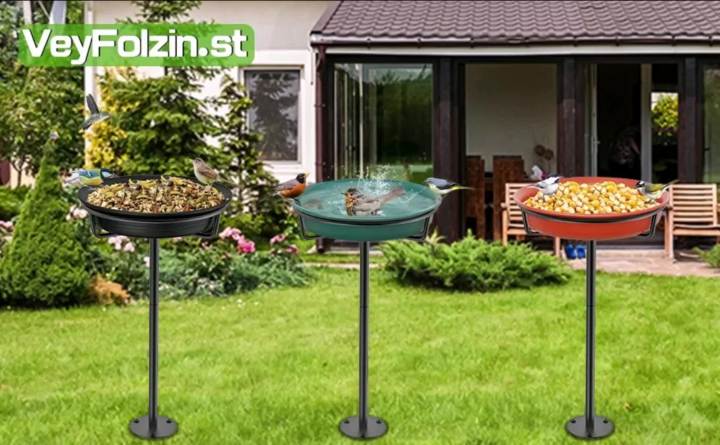 Bird Baths for Outdoors, Detachable Birdbaths for The Garden Clearance, Freestanding Bird Baths for Outdoors Heavy Duty, Bird Bath Bowl Spa & Birdfeeder with Metal Stake Stand (Brown)