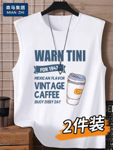 Summer Cotton T-Shirt Mens Sleeveless Loose Sporty White Pure Cotton Vest Trendy Sweatshirt Casual round Neck Pullover Top