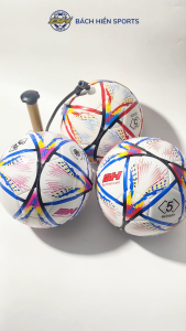 Bóng đá may da WC 2022 chính hãng Bách Hiền Sports màu hồng và xanh biển TẶNG KÈM kim bơm bóng + túi lưới đựng bóng