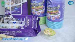 COMBO 2 Khăn ướt lau bếp hương sả 45 tờ và 1 Khăn khô đa năng Shian 50 tờ