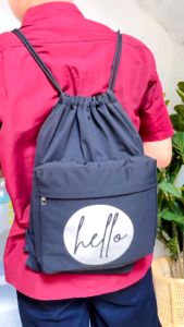 [Bisa bayar di tempat] Stringbag tas serut olahraga Kanvas Furing Dalam kantong depan resleting