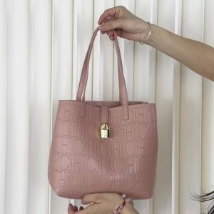 CH | CH Solid Color Embossed Bucket Bag Handbag Lock Decoration Detachable Horizontal Small Bag Womens Shoulder Bag