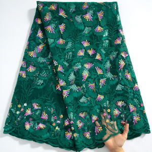 SJD French Mesh Milk Silk Lace With Sequins 2024 High Quality Shiny African Sequins Milk Silk Lace Fabric For Women DressesA3724