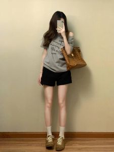 Quần Short Thể Thao Cotton Cạp Cao Mùa Hè Cho Nữ Quần Ống Rộng Dáng Chữ A Quần Dài Đến Giữa Bắp Chân Quần Bó Quần Bó