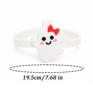 6Pcs New Halloween Cute Fun Wristband Cartoon Ghost PVC Soft Rubber Adjustable Heart-Shaped Single-Hole Party Prop Event Souvenir