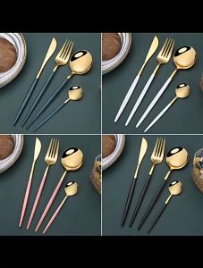 Kitchen Plus Stainless Steel Cutlery Black Luxury  Dinnerware Spoons Kitchen Fork KP050