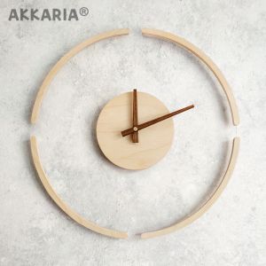 Nordic Minimalist Floating Art Clock Living Room Decorative Silent Wall Hanging Clock Creative round Shape Wooden Material Home Fashion