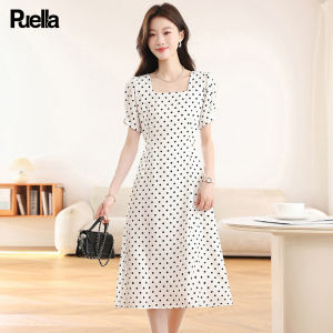 puella | Slimming Tea Dress White Polka Dot Female