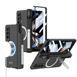 For Magsafe Wireless Charging Case For Samsung Galaxy Z Fold5 Fold 5 Fold 4 Case with Hinge Pen Holder Hard PC Cover Kickstand