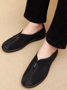 Beijing Old Man Cloth Shoes Men Flat Bottom Dad Shoes Retro Slip-On Monk Shoes Elderly Thick Bottom Kung Fu Shoes Casual Footwear