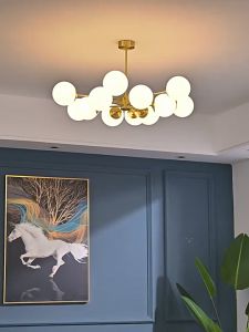 Vintage 12 all copper chandelier New tricolor modern gloss chandelier Nordic creative chandelier Living room dining room bedroom decorative lighting lamps