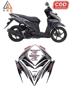 Stiker Striping Lis Body Motor Honda Vario Techno 125 FI Helm In 2012 Hitam Full Set Motif Standar