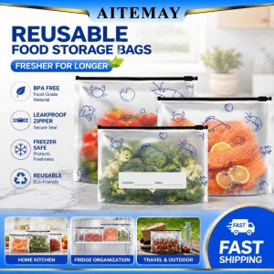 【Local stock】30PCS Reusable Aluminum Foil Sealable Storage Bags - Airtight Zipper Lock with Write-On Labels for Food Preservation Vegetables Fruits Meat in Fridge Freezer Pantry