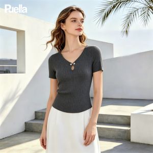 puella | Summer French Sweet Lace Hollow versatile Straight Shoulder Slimming Knit T-shirt