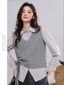 YOUXIANG | Bộ Áo Len Vest và Áo Sơ Mi Phong Cách Retro Thu