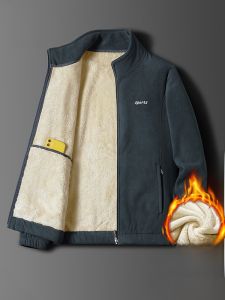 ROMON | Lomond Mens Fleece Jacket Zipper Cardigan Thick Warm Lamb Velvet Stand Collar Autumn Winter New Style Casual Fashion Polyester Fiber