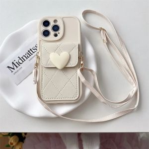 Cute Heart Lanyard Crossbody Necklace Strap Card Holder Phone Case for IPhone 17 Air 16 15 14 Plus 13 12 11 Pro Max X XR Cover