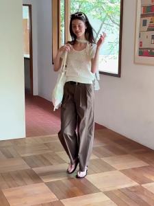 Round Neck Hollow Out Slimming Knitted Shirt