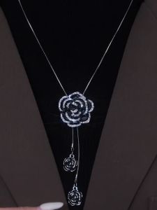 Elegant Long Sweater Chain Tea Rose Pendant New 2025 Luxury Necklace Clothes Decorations Alloy Material round Bead Chain for Women
