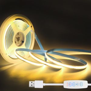 Dimmable COB LED Strip Light 5V USB Flexible Diode Tape With 3key Switch For Room TV Mirror Backlight Cabinet Light