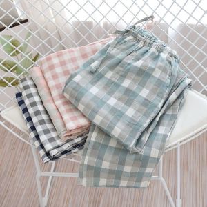 400-100KG Korean Plaid Pants Women Loose Pajama Pants Cotton Pajamas Plus Size Pyjamas Casual Pants Students Sleepwear Nightwear Womens Sleeping Pants Home Pants Ladies Loungewear
