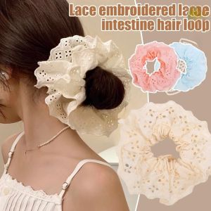 ที่คาดผมยางผมหางม้าประดับโบว์ลูกไม้สองชั้นสำหรับผู้หญิงเครื่องประดับผมสไตล์เกาหลีแต่งระบายสวยงาม