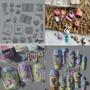 แม่พิมพ์ทำเล็บซิลิโคน กล้องถ่ายรูปขนมการ์ตูนน่ารัก ชิงช้าสวรรค์ในฝัน โทรศัพท์ แม่แบบทำเล็บ 3 มิติ DIY