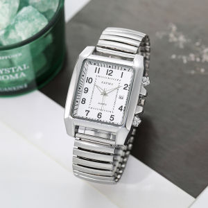 Square Mens Watch Elastic Band Single Calendar Casual Fashion Arabic Digital Quartz Watch Versatile Watch