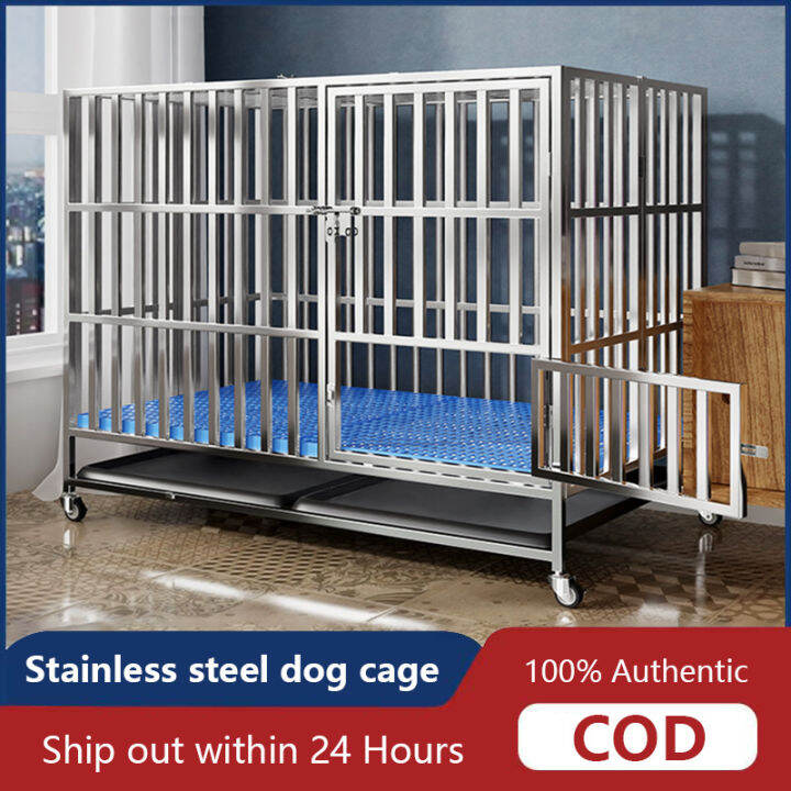 Stainless steel dog cage Dog house Dog cage with toilet indoor medium ...