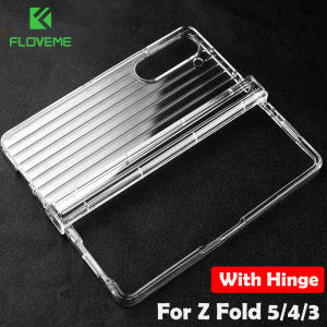 FLOVEME Luxury Stripe Pattern Crystal Clear Phone Case For Samsung Galaxy Z Fold 5 Fold 4 Fold 3 5G With Hinge Protection Folding Transparent Hard PC Bumper Shockproof Back Cover For Galaxy Z Fold 5 Fold 4 Fold 3